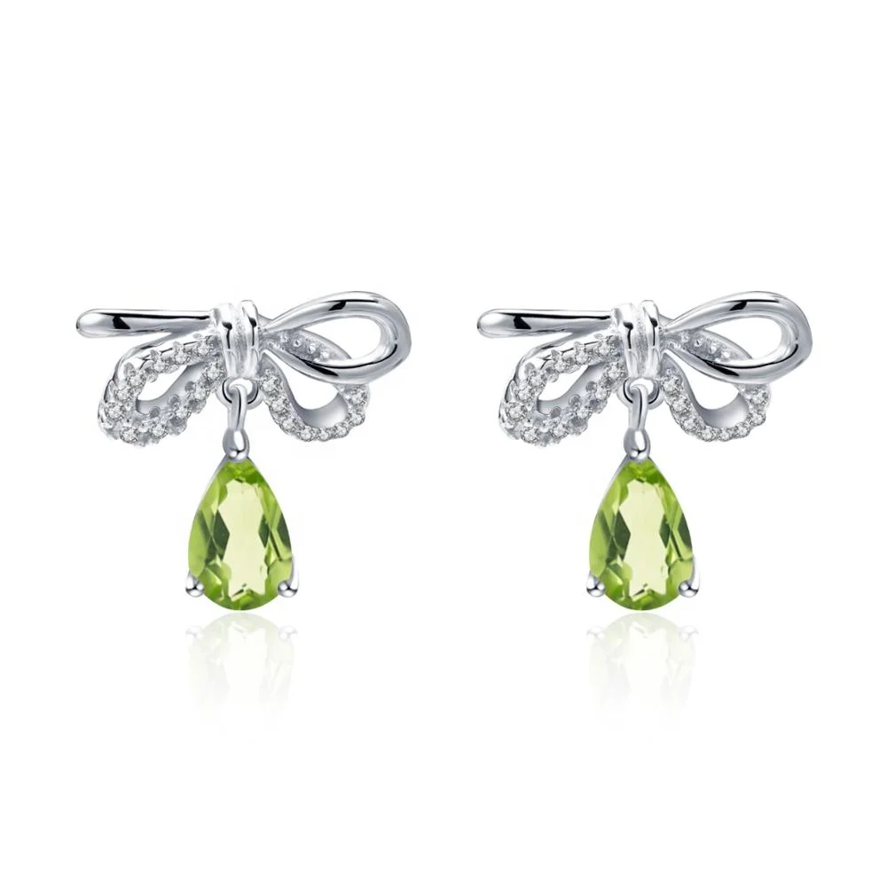 

Abiding Bow Knot Earring Set Bijoux Natural Peridot Gemstone Jewelry 925 Sterling Silver Earrings For Women Valentine'S Day