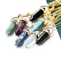 

Natural Stone Bullet Shape Crystal Pendant Necklaces Fashion Moon Double Gold Chain Women Jewelry