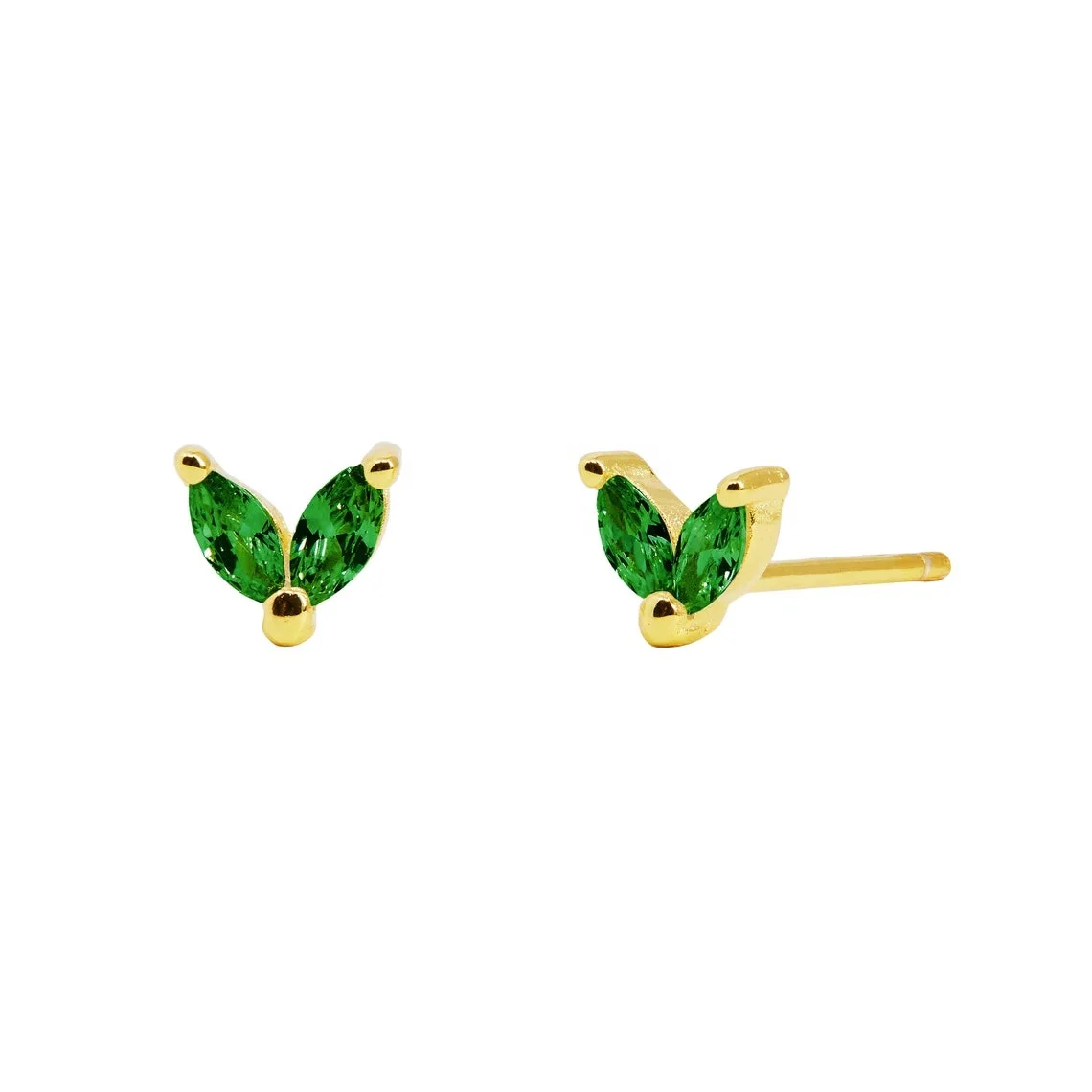 

Gemnel hot selling tiny sterling silver 18k gold emerald marquise diamond stud earrings