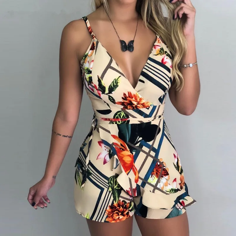 

Latest Design Elegant Floral Print Spaghetti Strap One Piece Women Jumpsuits and Rompers