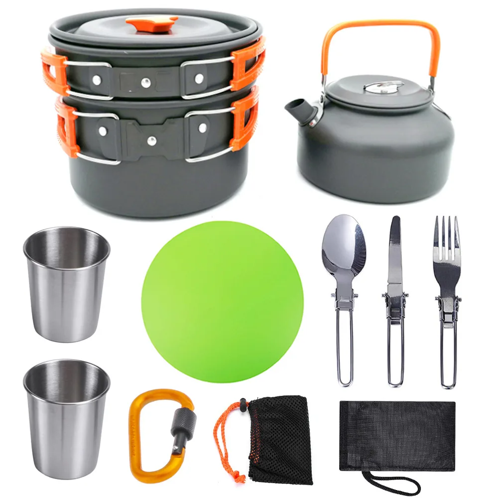 23 Person Camping Cookware Mess Kit,Outdoor Cookware Set,Hiking Pot Pan Kettle Set With 2 Cups