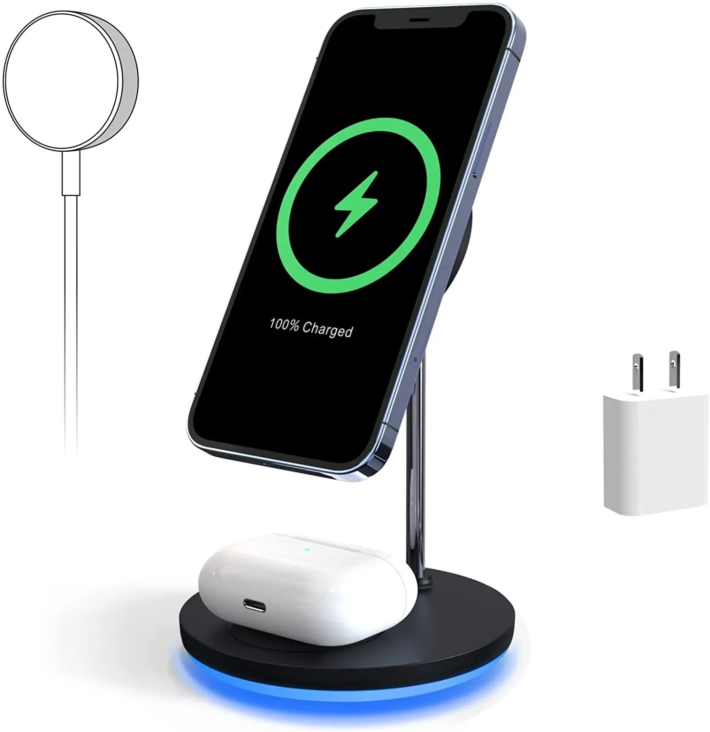 

F7 3 in 1 magnetic fast charging best seller innovative products 2021hot 10w wireless charger for phone 13 12 11 XR Pro Max, Black with rubber coating & e-plating finishes