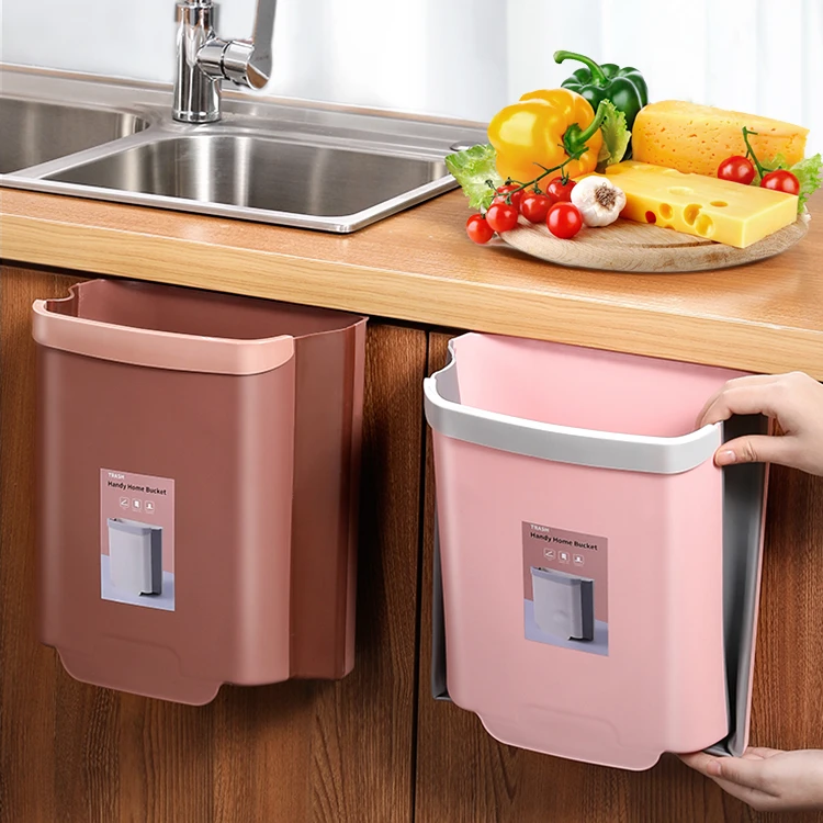 

Foldable Dustbin Wall Mounted Basurero Plegable Folded Collapsable Folding Car Foldable Hanging Kitchen Waste Bin Trash Can, Pink,white,chocolate