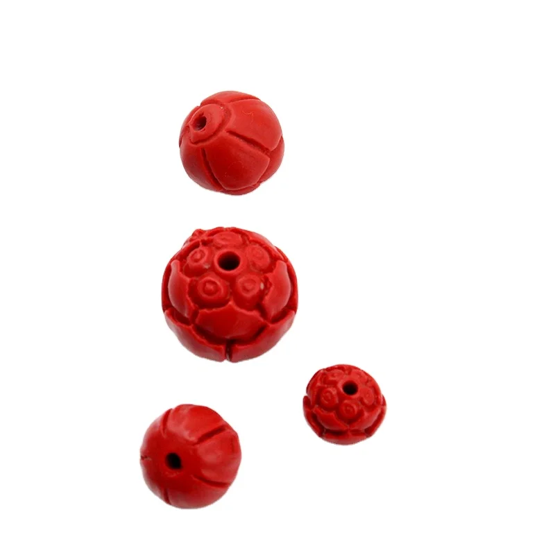 

Hobbyworker 8/10/12/14mm Cinnabar Carving Lotus Seed Round Ball Stone Bead for Diy jewelry