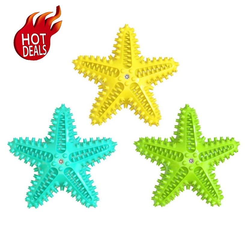 

New Fashion Five-pointed Star Indestructible TPR Rubber Chew Eco Friendly Dog Toys, Lake blue,yellow,green