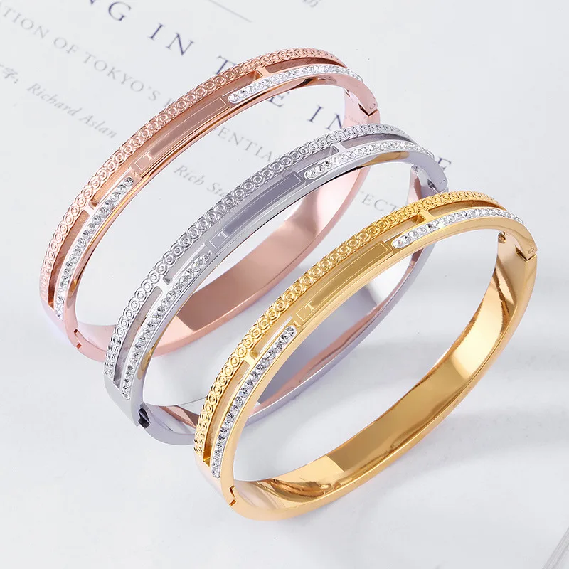 

double row diamonds stainless steel bracelet women,china jewelry stainless steel bangle(SWTZ022), Picture