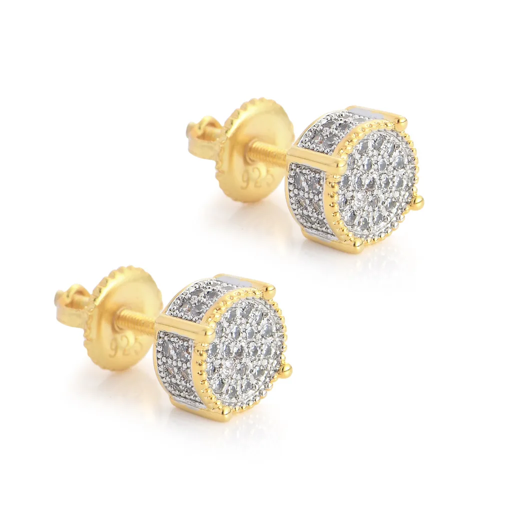

Hip Hop 925 Sterling Silver Circle Zircon High Quality Earring Micro Iced Out For Women Fashion Gift Jewelry, Gold plated