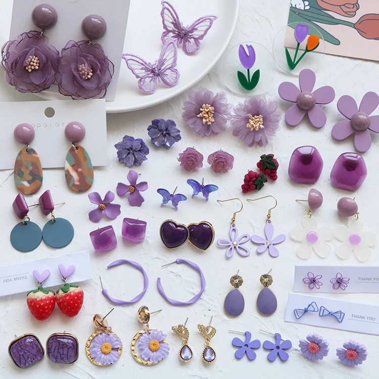 

Hot Sale Fashion Specific Design Jewelry in Purple Geometry Flower Butterfly Dangle Design Earrings for Women Party Gifts