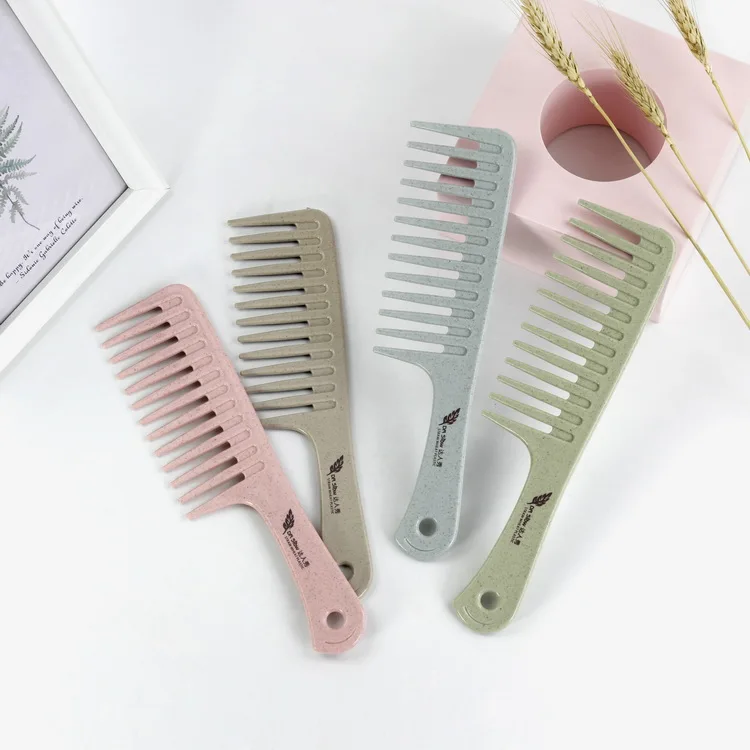 

Eco friendly Static Wide Tooth Woman Custom Logo Plastic Wheat Straw Hair Comb Custom, Mixed color
