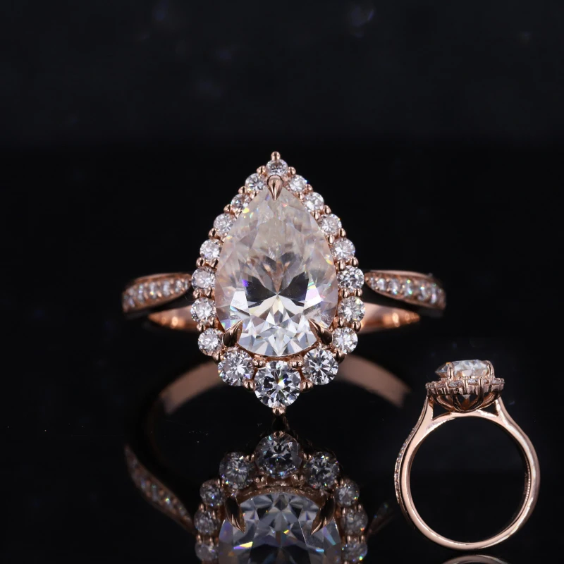 

Starsgem pear cut moissanite vvs diamond solid wedding women 14k gold ring real diamond 100%