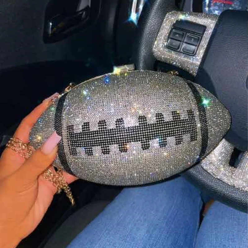 

New Rhinestone American football round ball purse stone bling diamond crystal evening clutch handbags ladies womens purses, Customized color