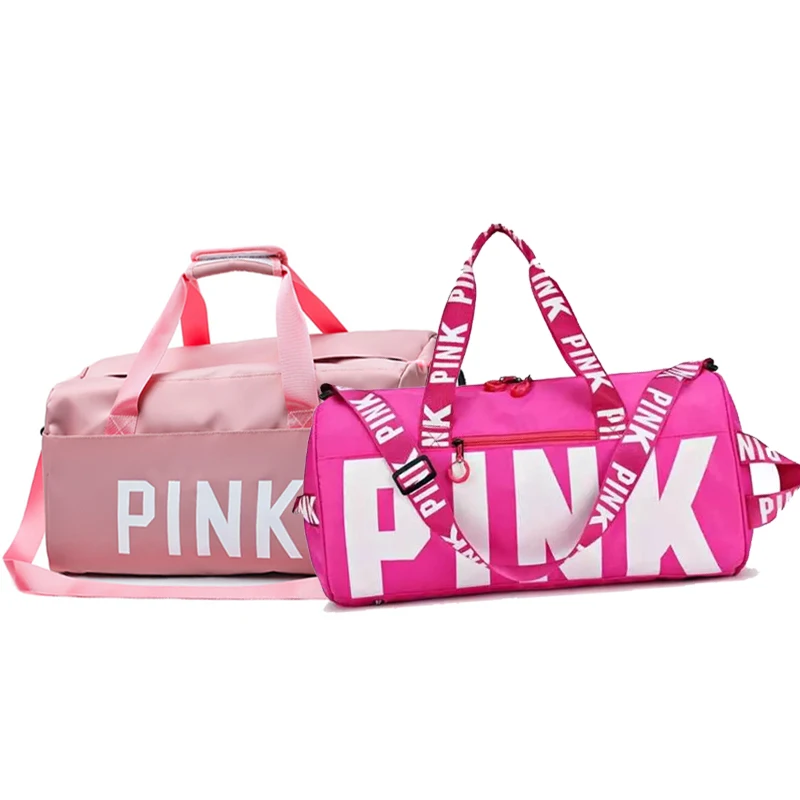

Custom Logo Large Capacity Pink Gym Handbag Shoulder Reusable Clothes Duffel Storage Foldable Travel luggage Organizer Sport Bag, Pink,black