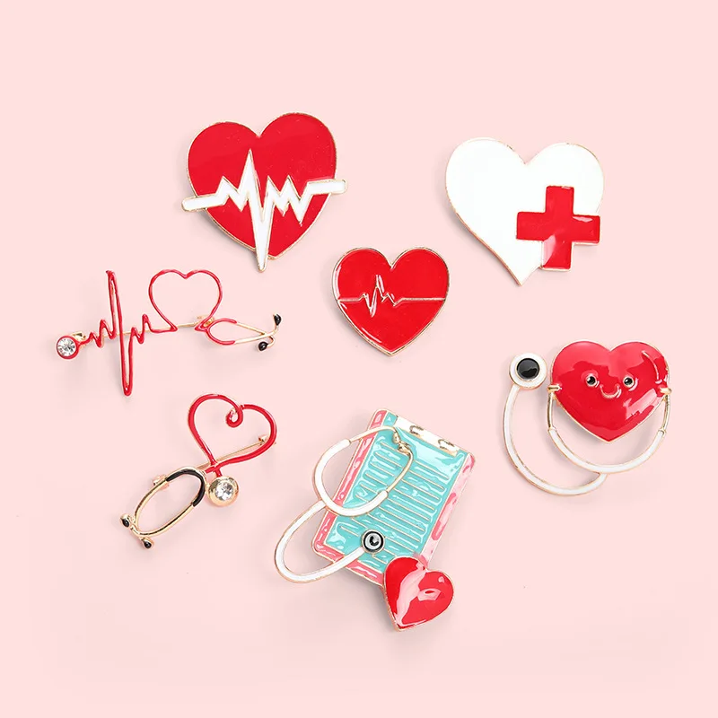 

Stethoscope Brooch Doctor Nurse Enamel Pins Red Heart Electrocardiogram Collar Lapel Pin Unisex Medical Jewelry Graduation Gift