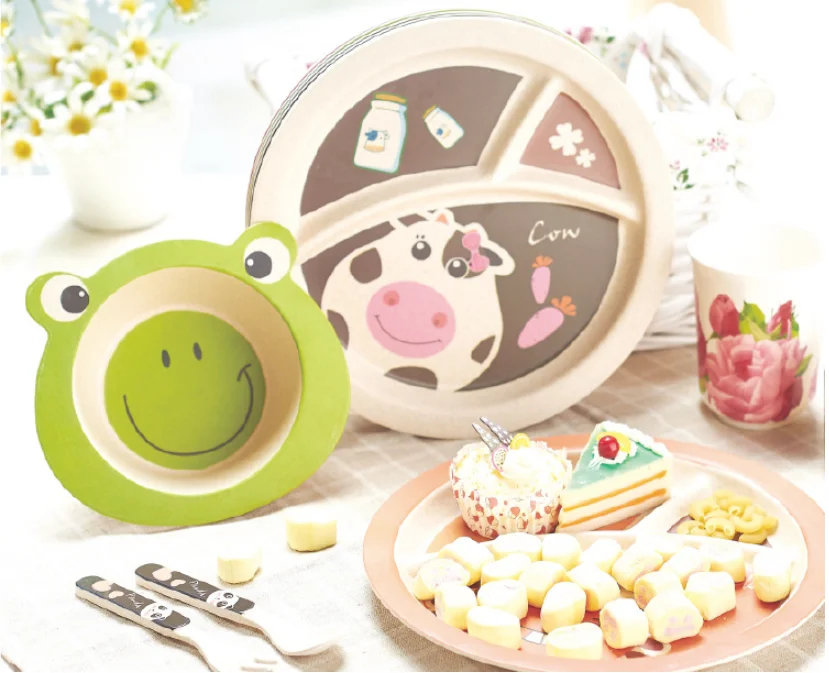 

Lovely Cartoon Kids Cutlery Set Bamboo Fiber Kids Baby Feeding Cutlery Set