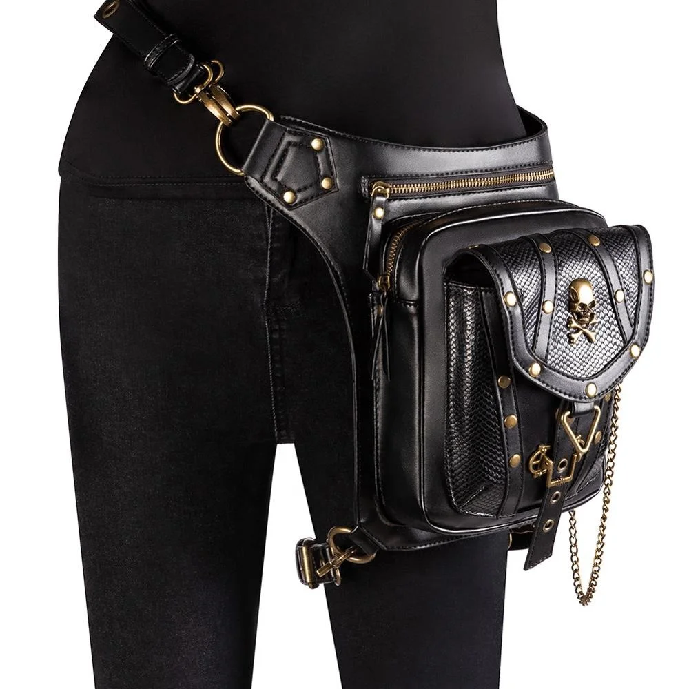 

Steampunk Retro Shoulder Bag Black Gothic PU Leather Handbag