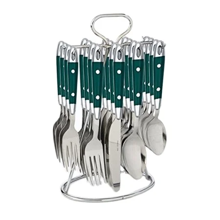 

16pcs stainless steel fork spoon knife cutlery stand sets with rack Home Kitchen Decoration, Black/red/green