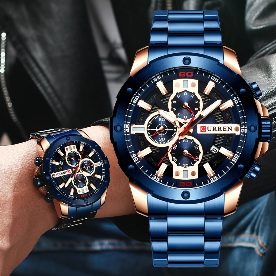 

CURREN Men Watches Fashion Luxury Mens Quartz Wristwatches Stainless Steel Chronograph Male Clock Relogio Masculino Reloj Hombre