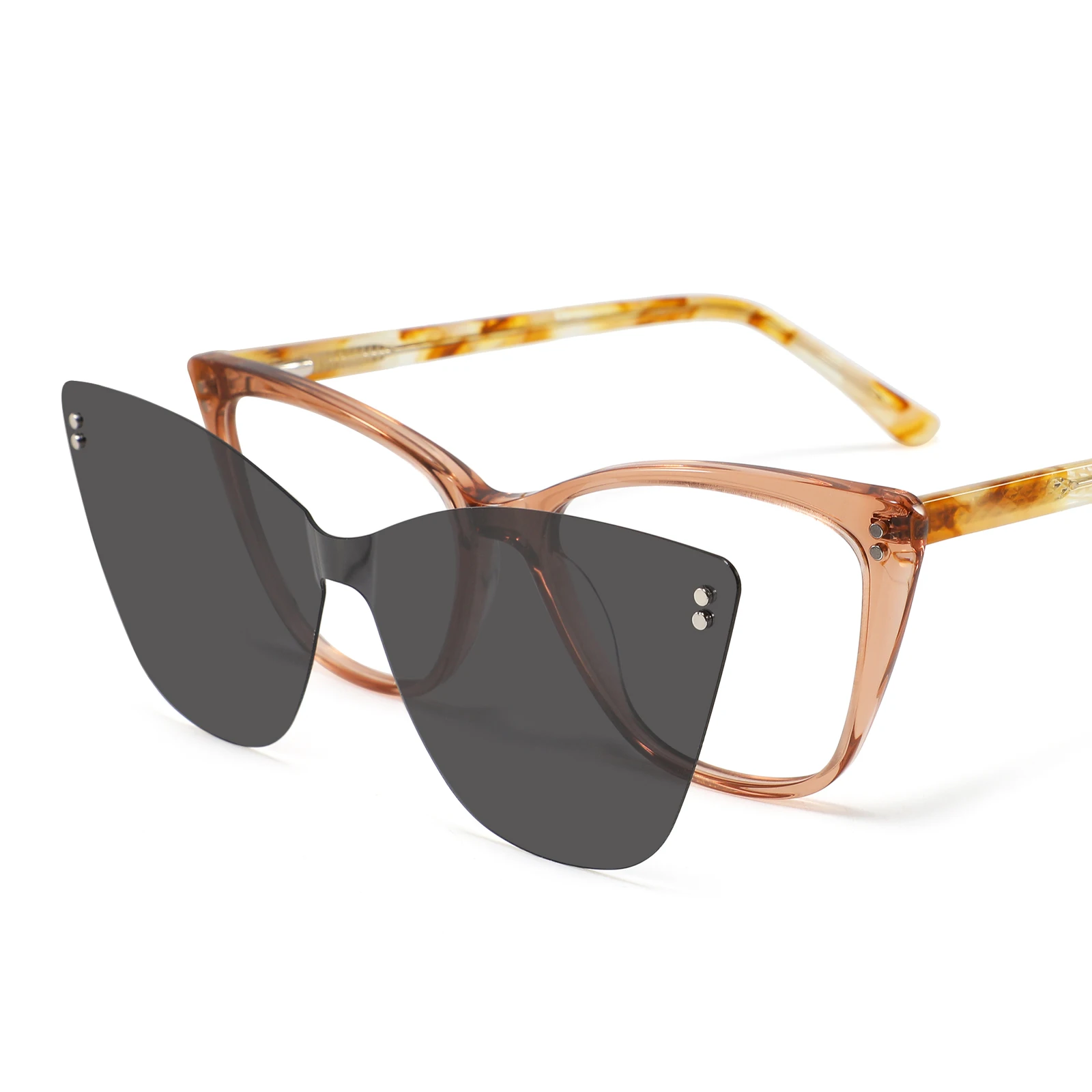 

2022 Men Women Optical Magnetic retro acetate spectacle eyeglasses cateye Magnet Polarized Lenses Clip On Sunglasses