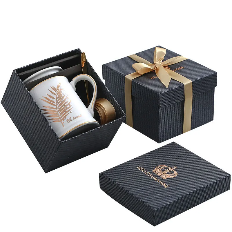 

New Product Coffee Travel Mug Custom Logo Creative Gold Ceramic Cup Set, Customized