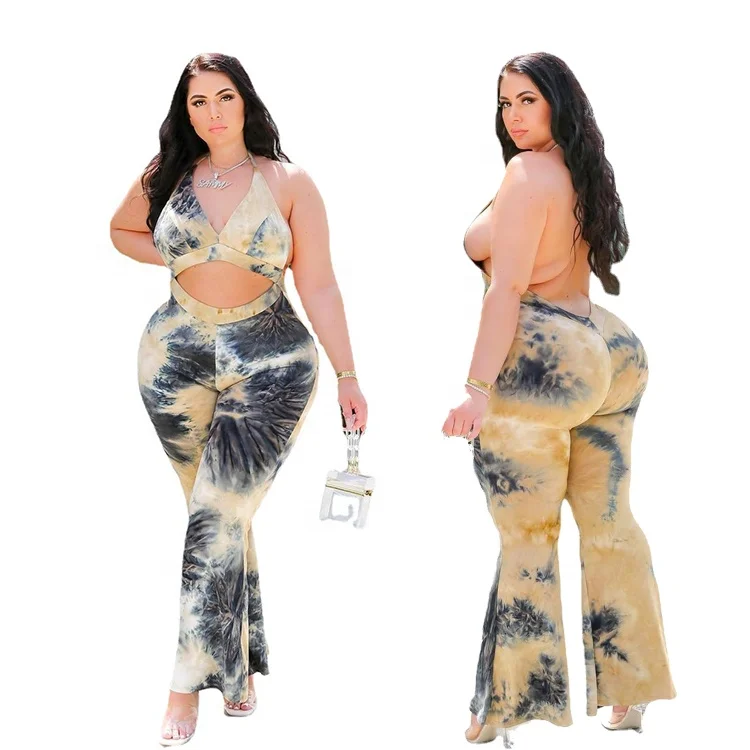 

TB5278 New summer new style printed sexy halter large size Jumpsuits For Women Sexy