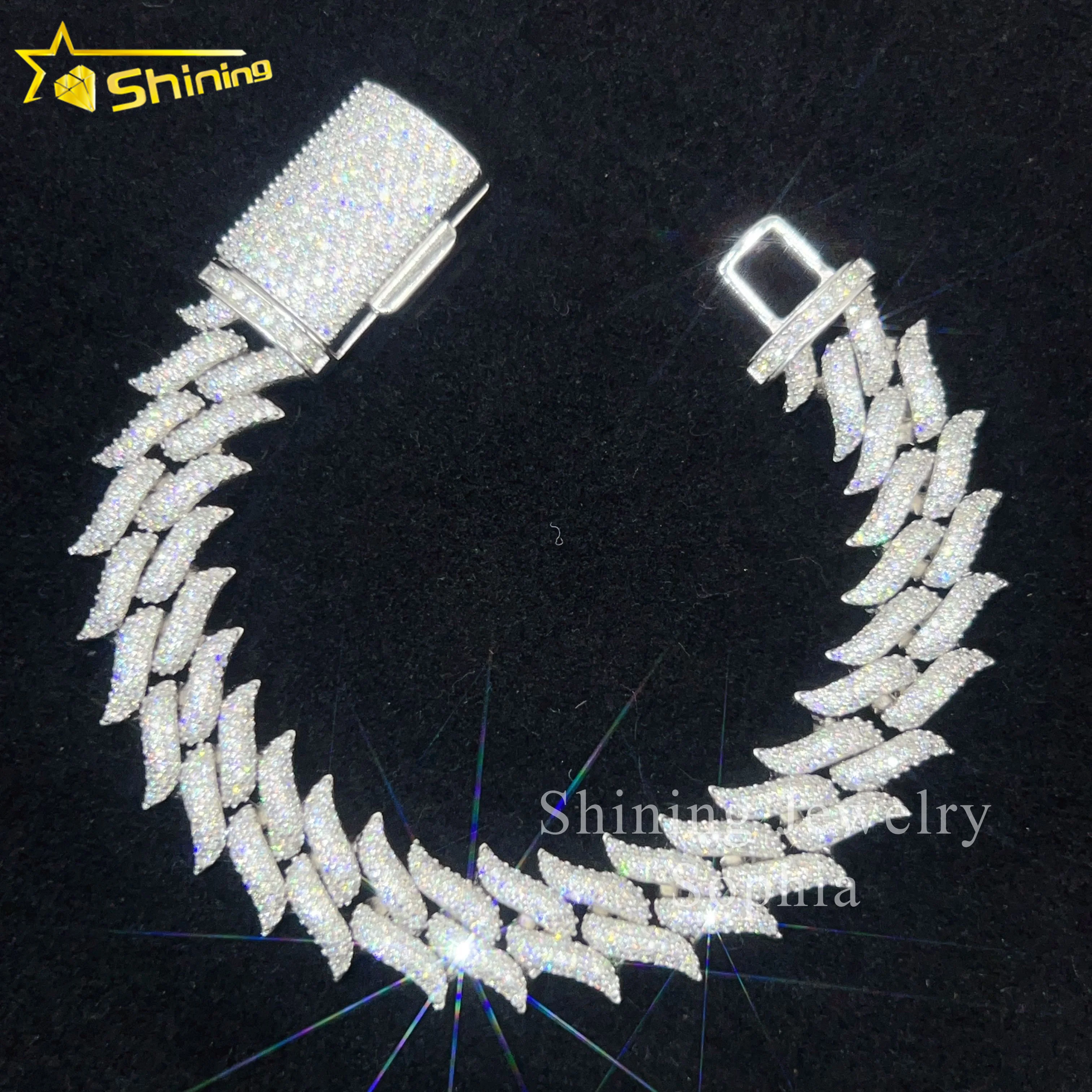 

Fine Jewelry Bracelet Hip Hop Iced Out Design 925 Sterling Silver D-VVS1 Moissanite Diamond Cuban Link Bracelet