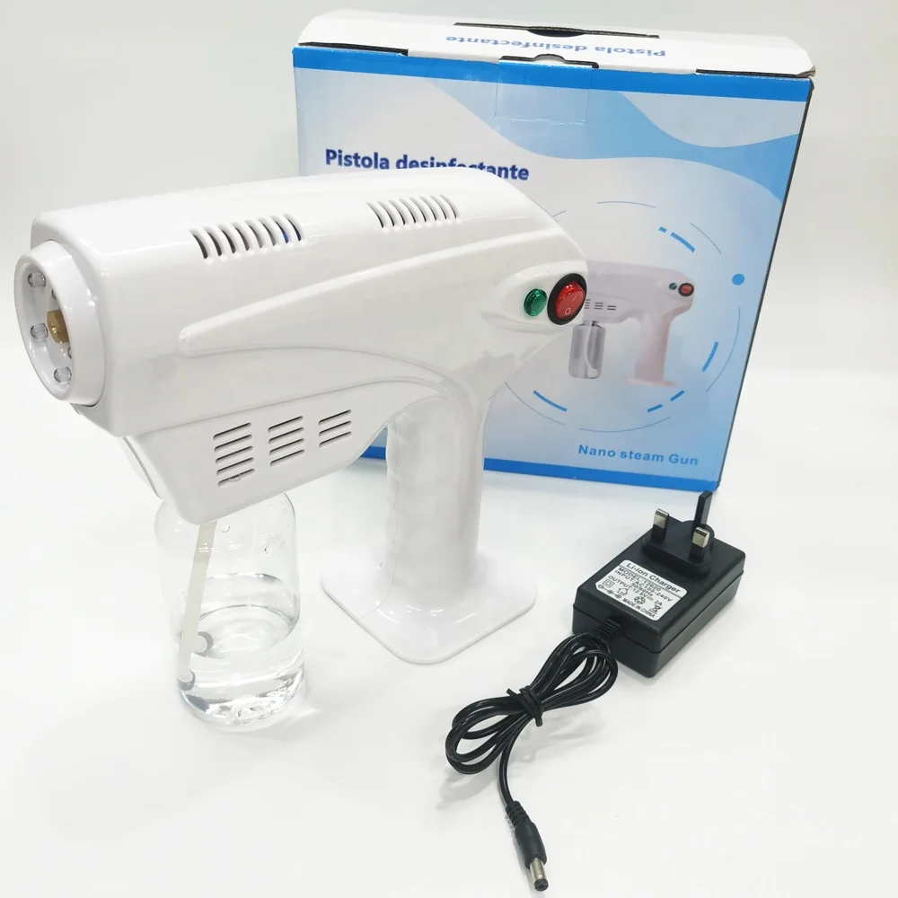 

New item Handheld wireless pistola blue ray atomizer nano spray guns fog machine for sterilization, Blue/white