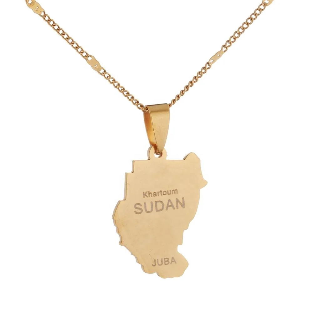 

Stainless Steel Old Sudan Map Pendant Necklaces Gold Color Sudan Map Juba Jewelry