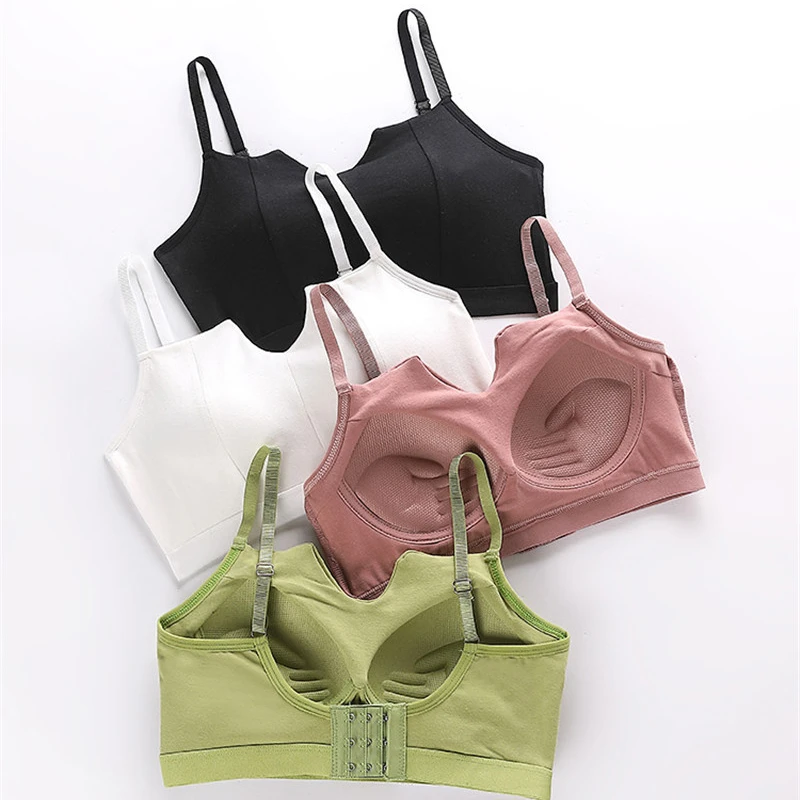 

FINETOO Push Up Bra Women Wireless Bras Sexy V Tops Soft Bralette Candy Color Ladies Padded Top 2021