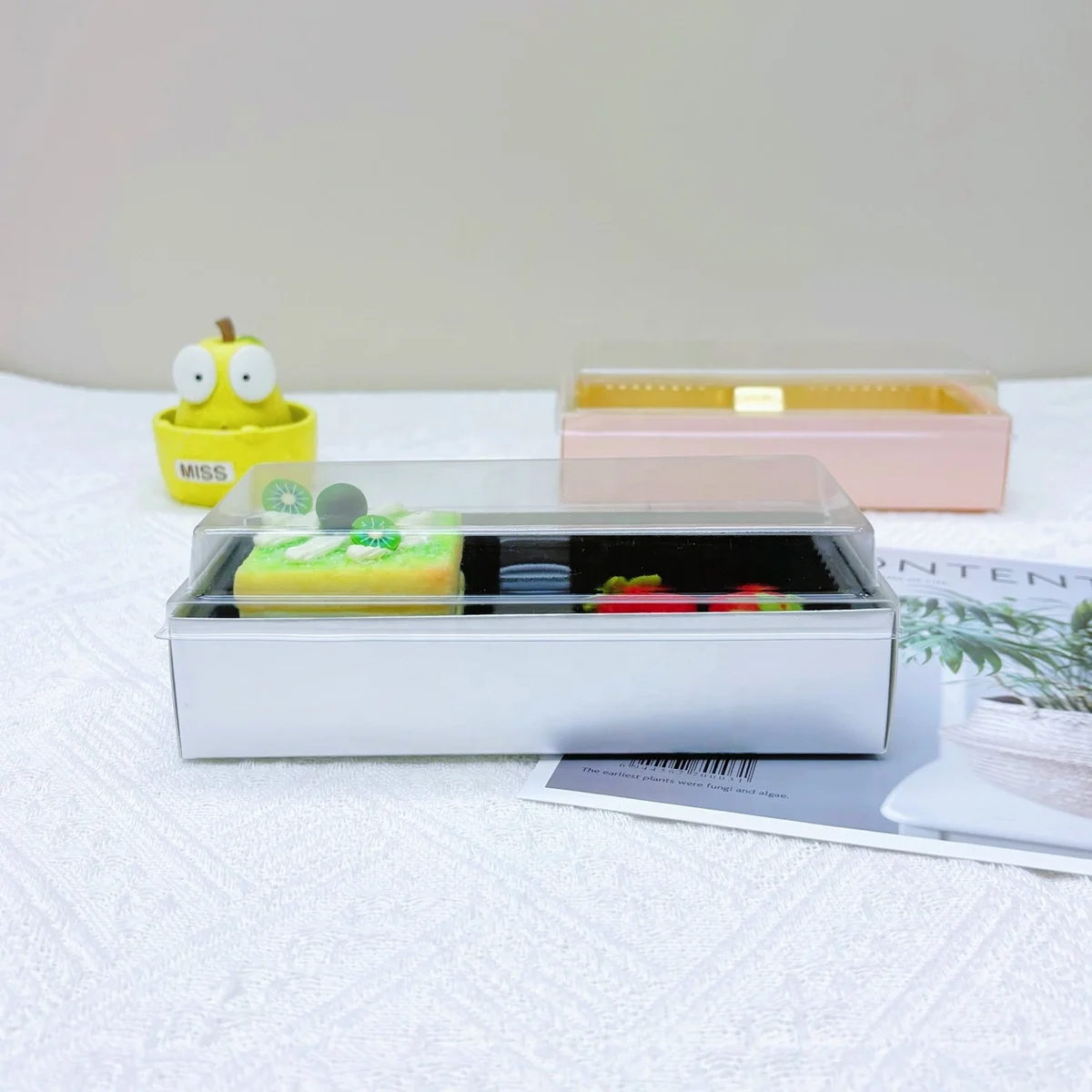 Rectangular Two Grids Paperboard Box With PET Plastic Inner Box Clear Cover For Snack Packing