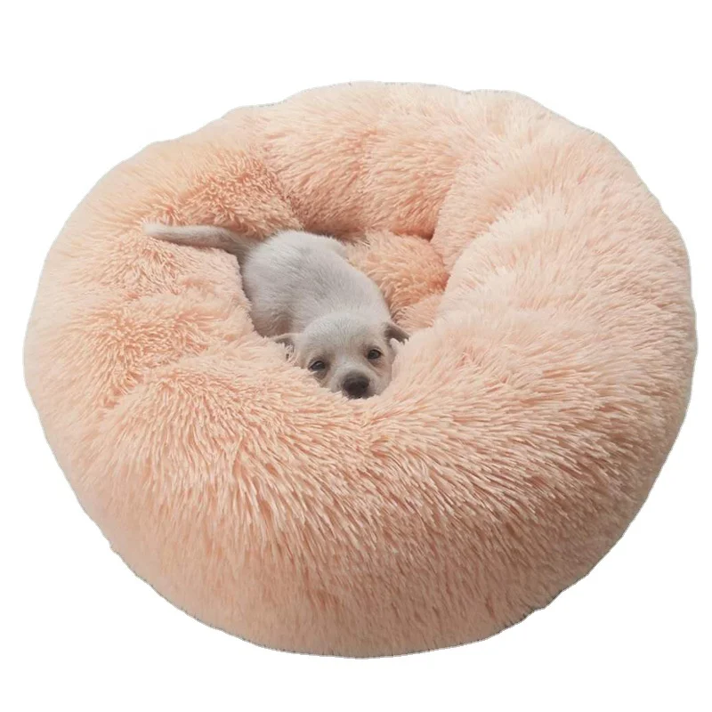 

Wholesale high quality donut faux fur round pet nest comfortable cat soft plush luxury pet dog beds, Picture