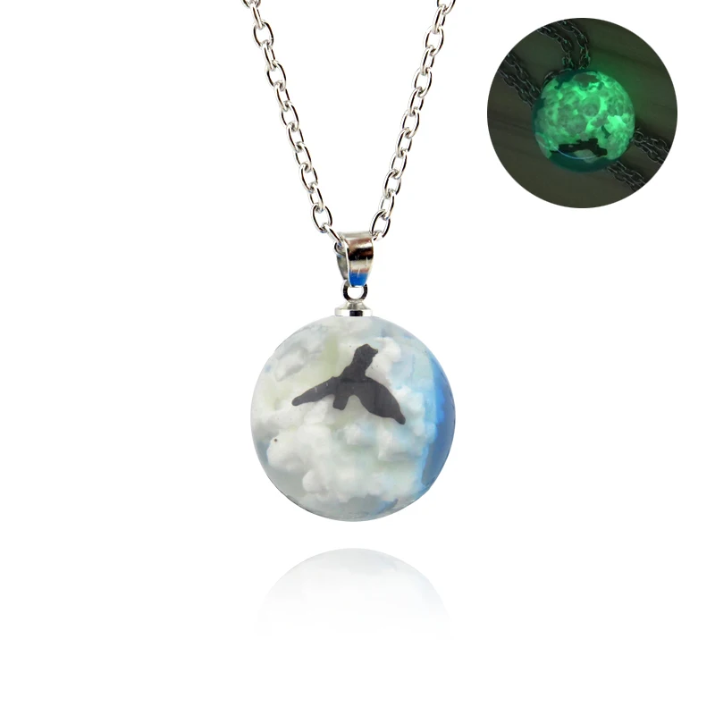 Hot Resin Blue Sky White Clouds Flying Bird Eagle Luminous Necklace For Women Girlfriend Jewelry