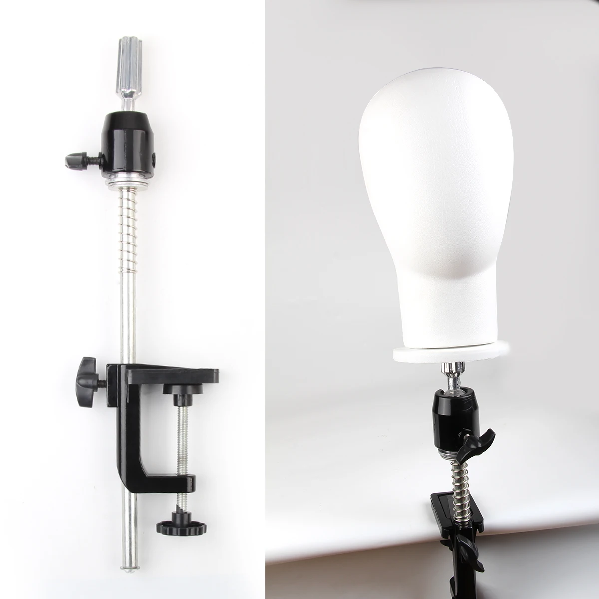 

Adjustable Mannequin Hairdressing Wig Head Holder Table Stand Clamp Holder Hair Salon Training Head Stand, Black with metal