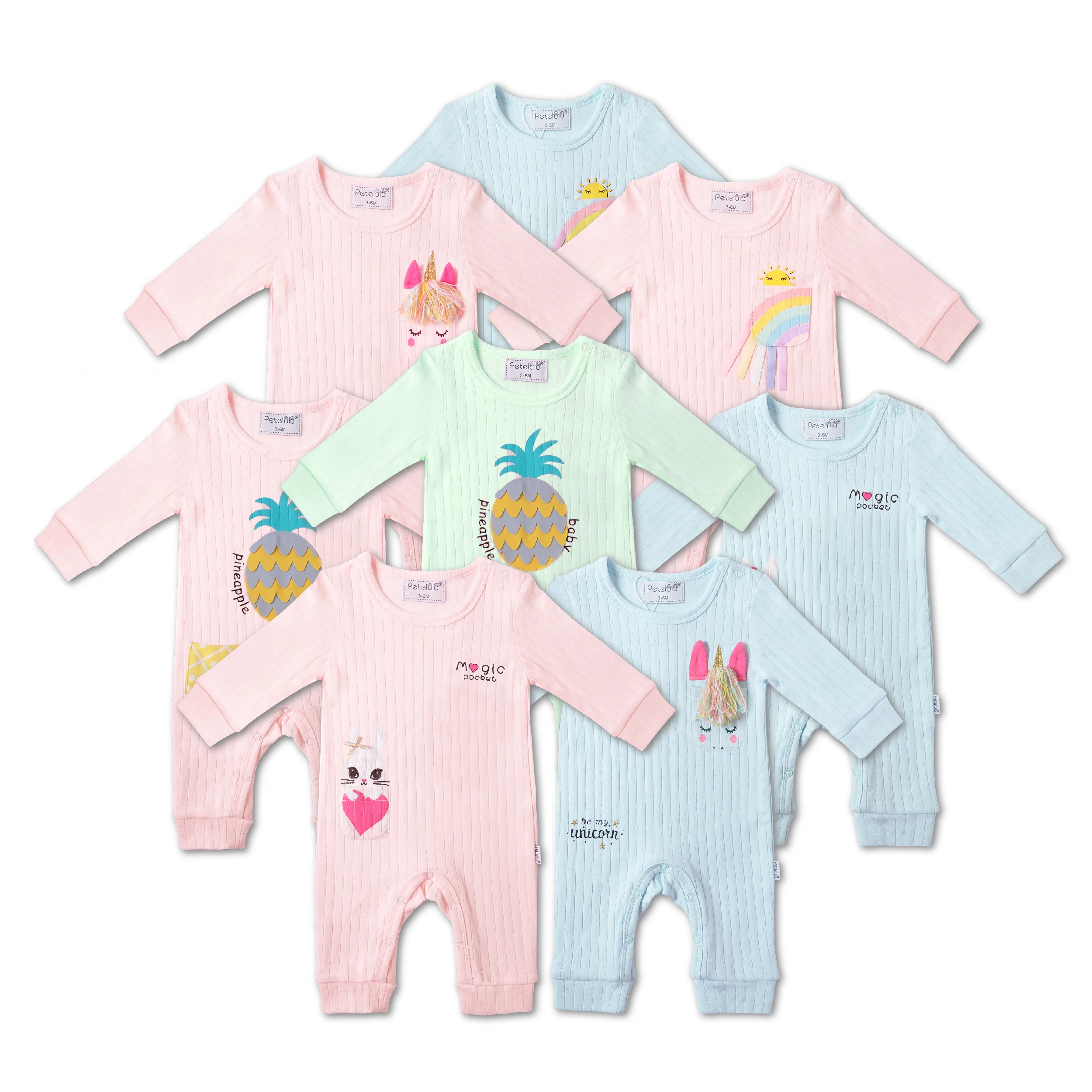 

petelulu Baby Cotton Romper Warm Jumpsuit Newborn Jacquard Bodysuit For Winter
