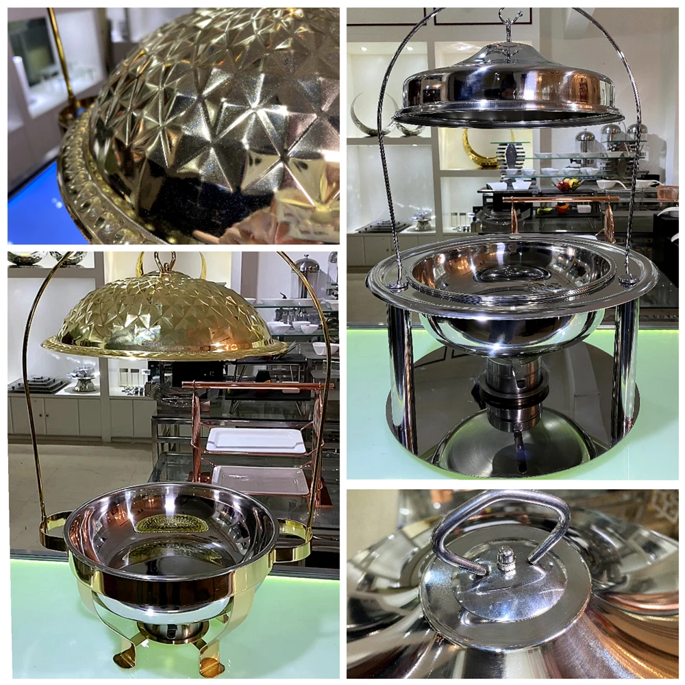 Gold Luxury Crown Saudi Arabic Restaurant Equipment Round Food Warmer