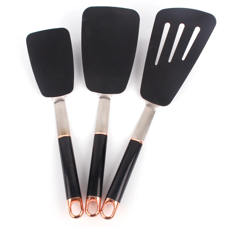 

T112 3 Pieces Silicone Spatula Set Non-Stick Heat-Resistant Spatulas Turner for Cooking Mixing Baking Tools Kitchen Utensil Set, Black