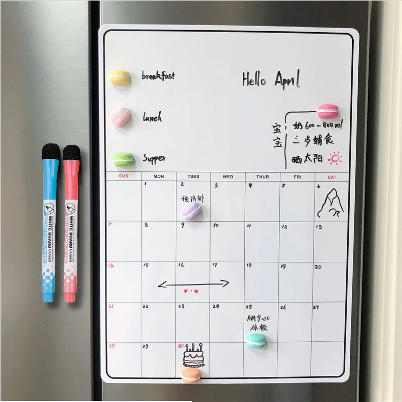 

Magnetic Weekly & Monthly Calendar Planner Whiteboard Fridge Magnet Flexible Daily Message Drawing Refrigerator White Board