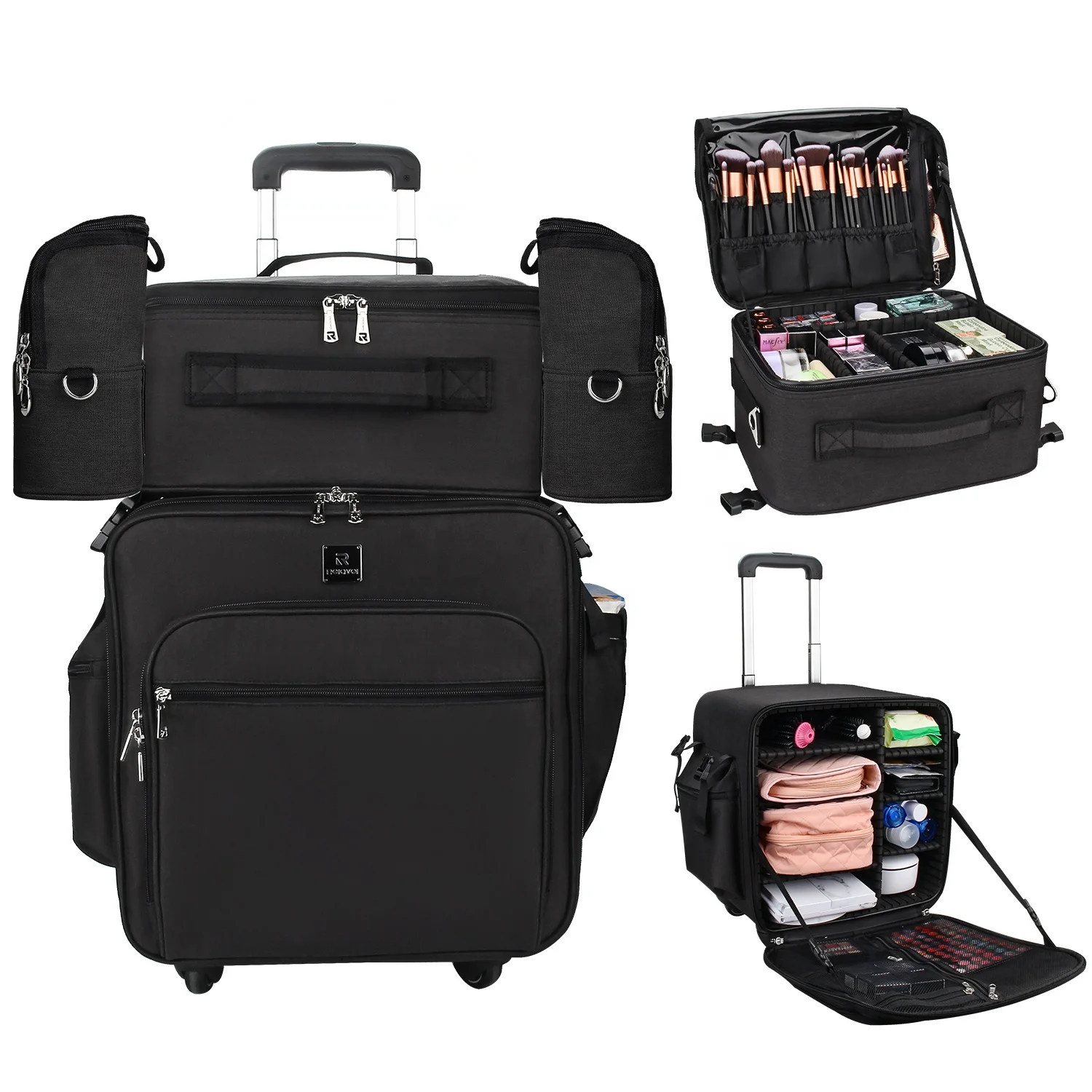 

Relavel Professional Multifunctional 4 In 1 Travel Train Rolling Nylon Makeup Case for Artist Trolley Case