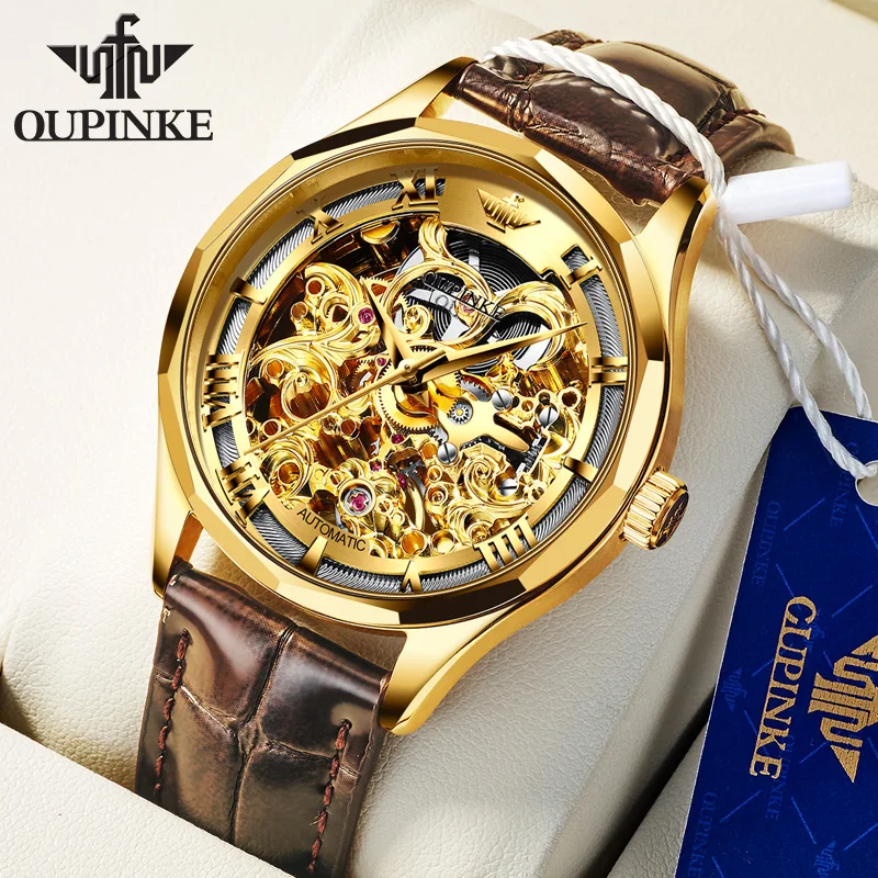 

Custom Logo Luxury Brand Skeleton Mechanical Men Watches Leather Sapphire Imported Movement Supplier Automatic Wristwatch