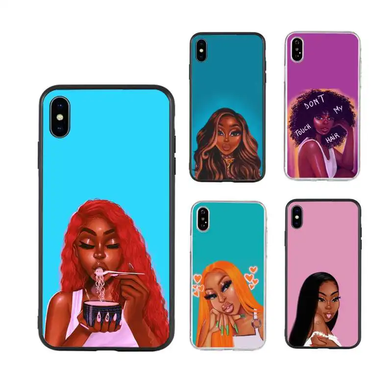 

African American Black girl queen phone case Melanin Poppin for iphone 11 case 6 6s 6SP 7 8 8S plus X XR XS max 12 TPU cases