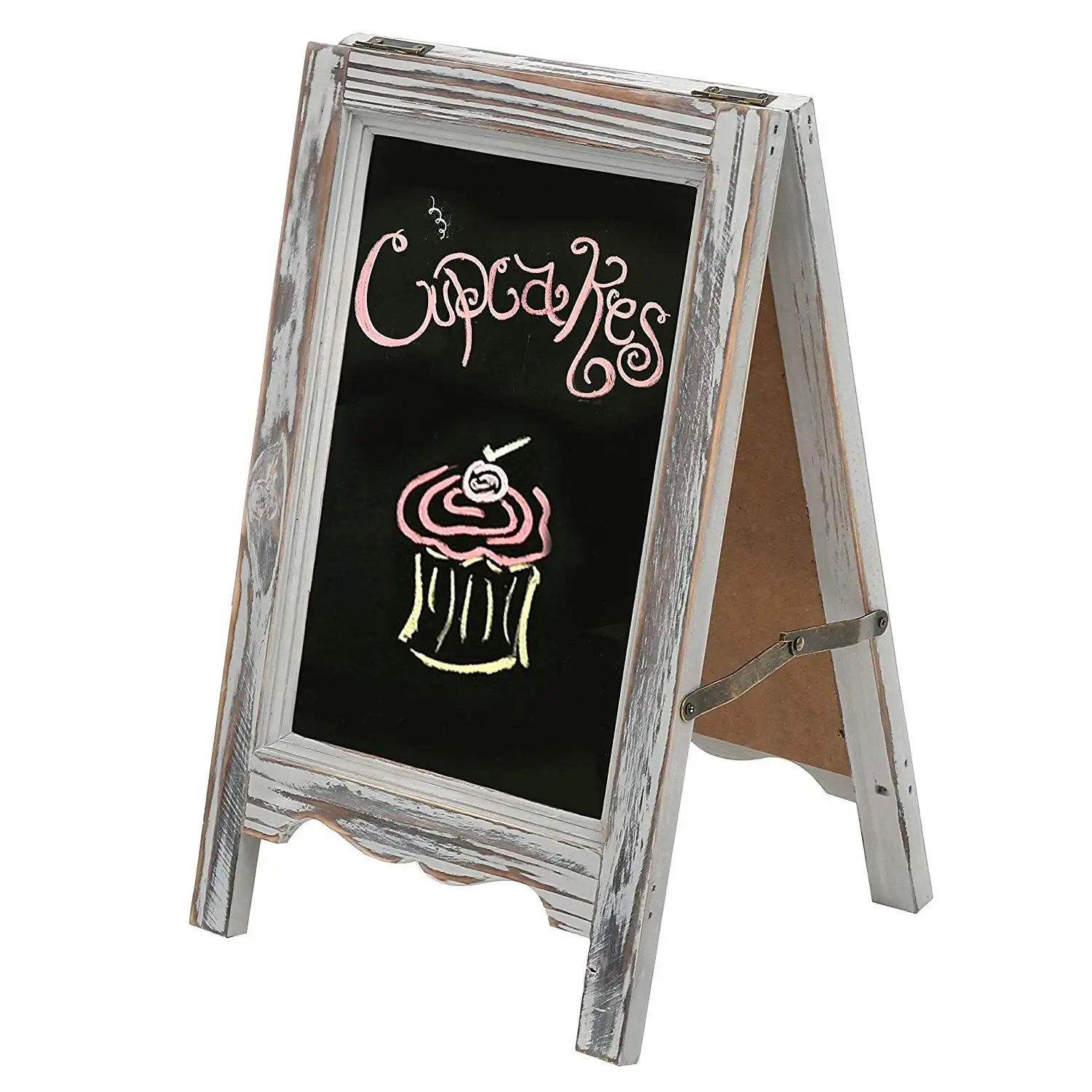

15-inch Rustic Wood A-Frame Double-Sided Chalkboard Easel with Scalloped Bottom, Distressed Brown, Customized color
