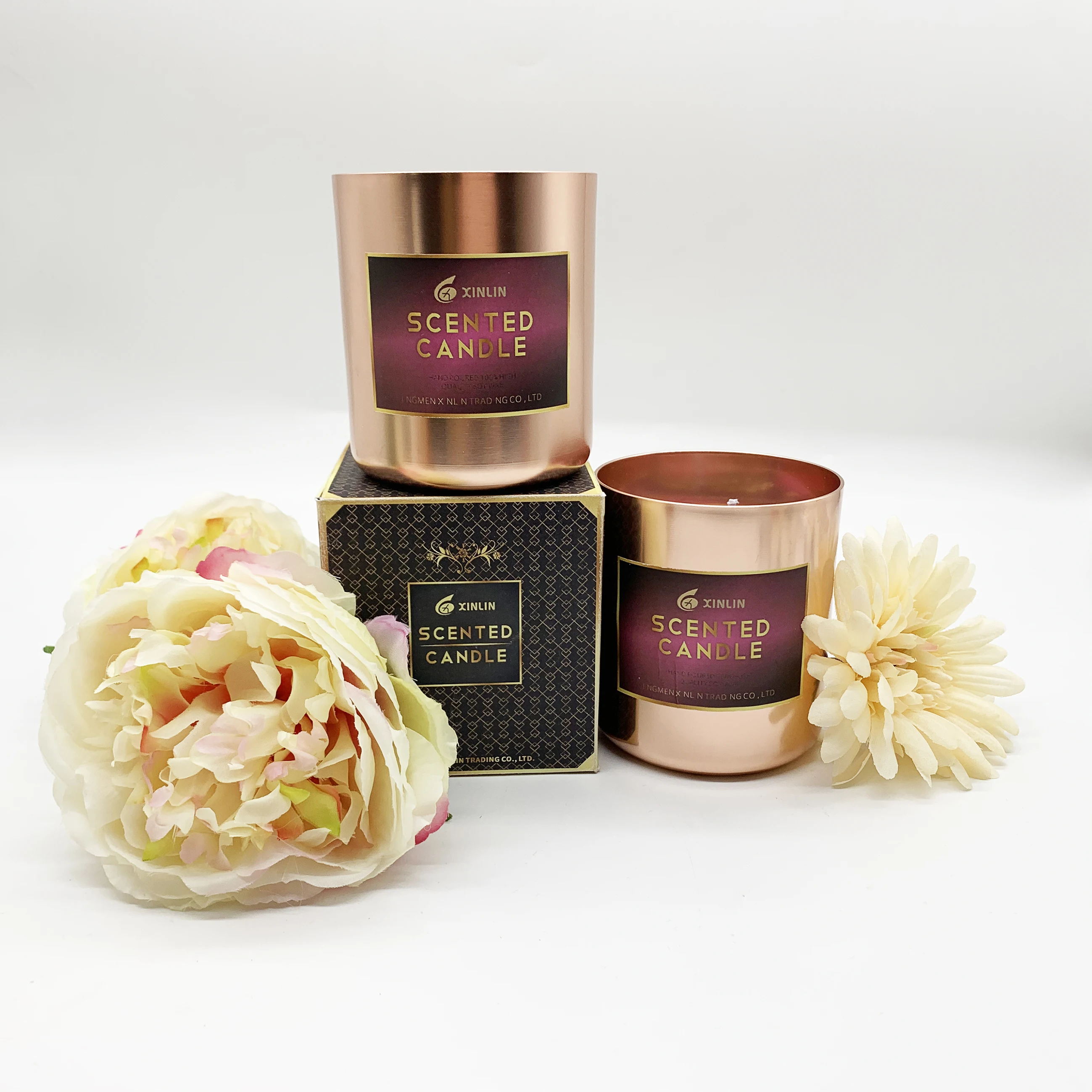 Luxury Custom Decorative Wedding Birthday Candle Soy Scented Candle Luxury Rose Gold Candle Tin