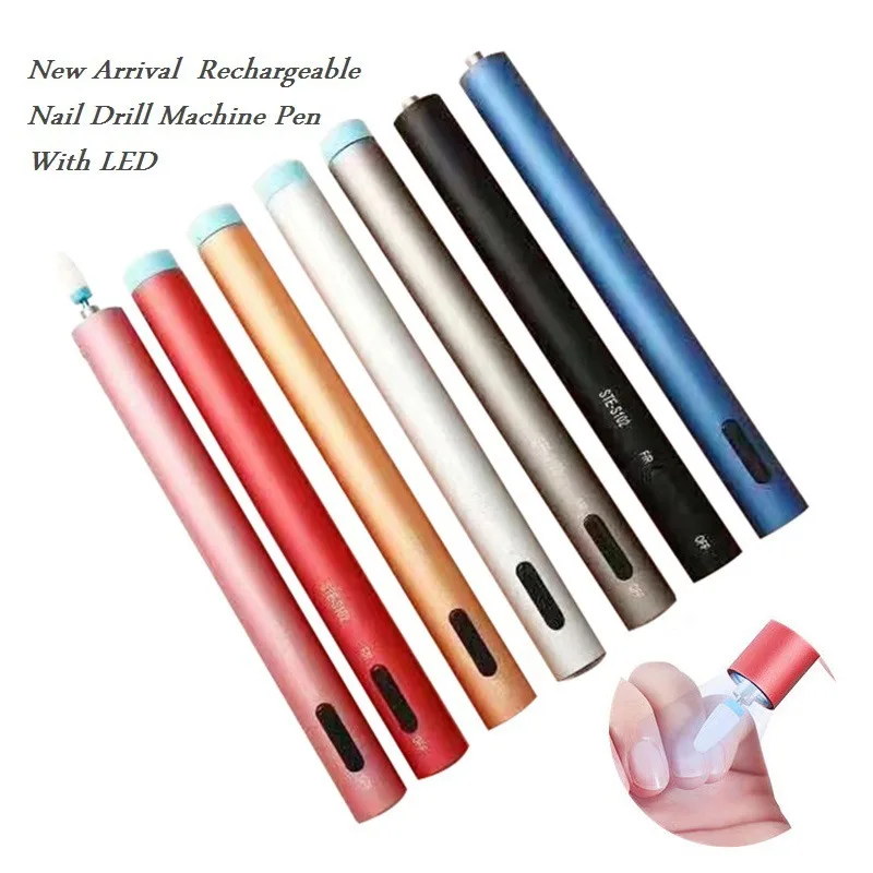 

Portable Pen Electric Nail Drill Machine Manicure Rechargeable Polishing Curing Drill With Led Light, Black,red,silver,pink,rose,blue