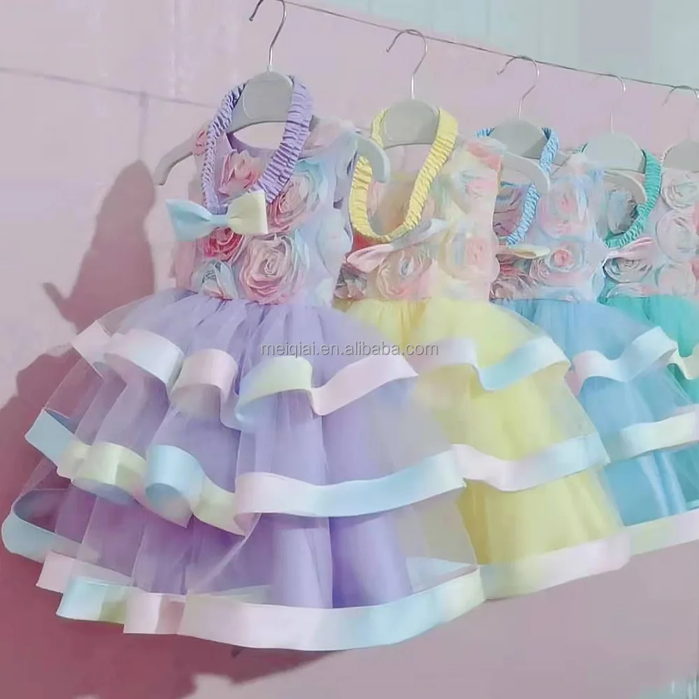 

MQATZ 2021 Amazon Explosive Girls Princess Dress Bowknot Colorful Summer Matching 1-6Years Children Puffy Cake Dresses