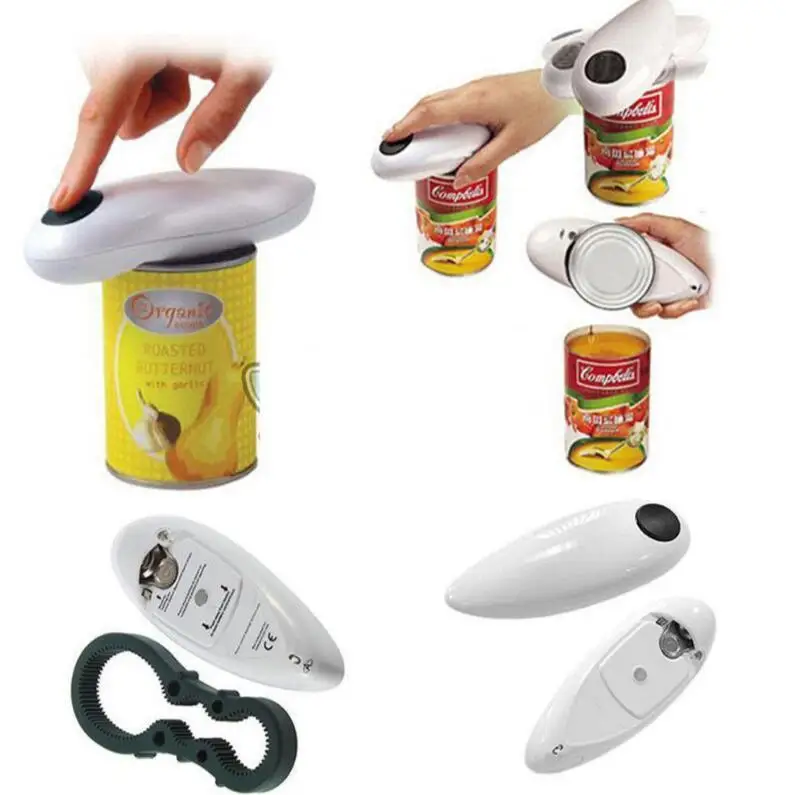 

E1479 Kitchen Tool Cordless Battery Operated Automatic One Touch Can Opener Automatic Jar Tin Bottle Electric Opener, White