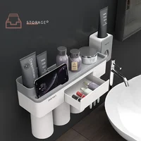 

Magnetic Adsorption Inverted Tooth-brushing Cup Toothbrush Wall Holder Makeup Cleanser Phone Toothpaste Bathroom Storage Set