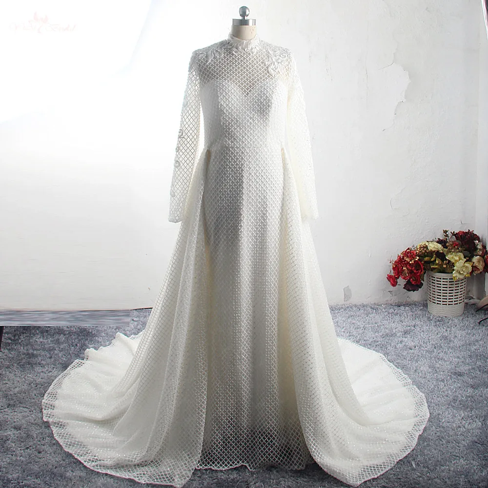 

RSW1535 Wedding Gown Supplier Manufacturer Lattice Lace Pattern High Neckline Long Sleeve Wedding, Customer made