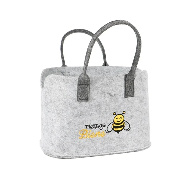 

wholesale custom polyester felt tote bags organic wool felt bags shopping bag felt women handbag, Gray
