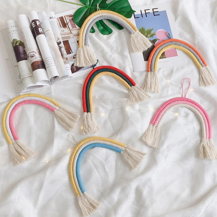 

3 layer Kids girls Nordic Woven Rainbow shape Wall Hanging for Nursery Dorm Room party supplies decoration