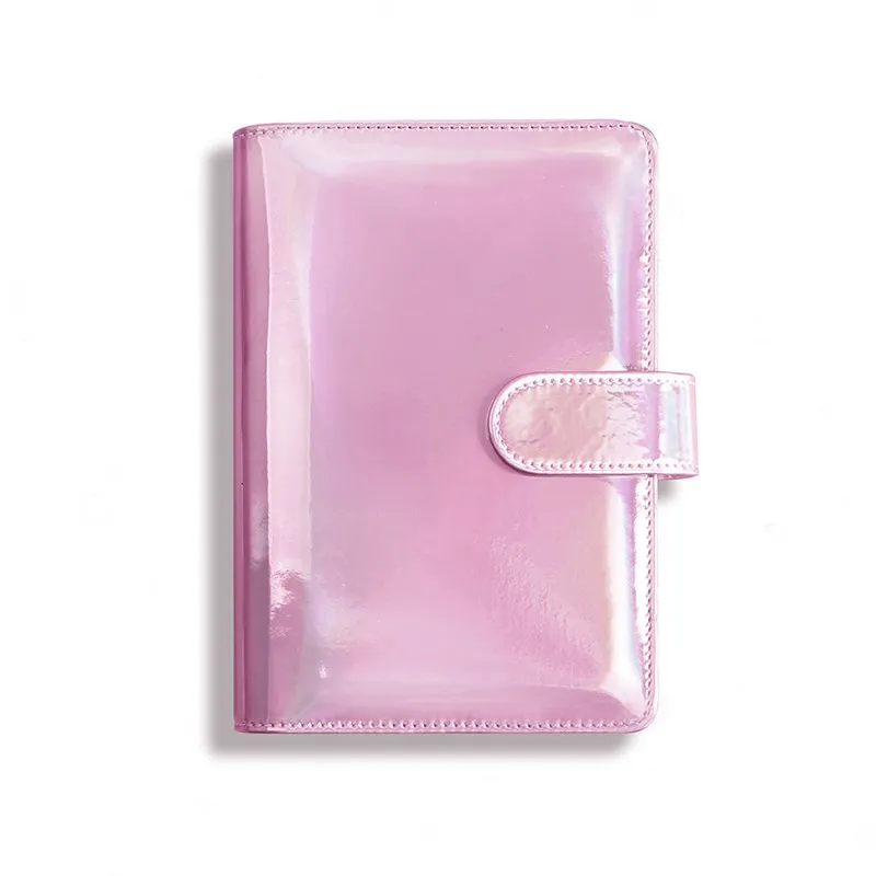 Macaron Color 6-Ring Binder Notebook A6 Leather Cover with Laser Shining Effect Loose-Leaf Binding