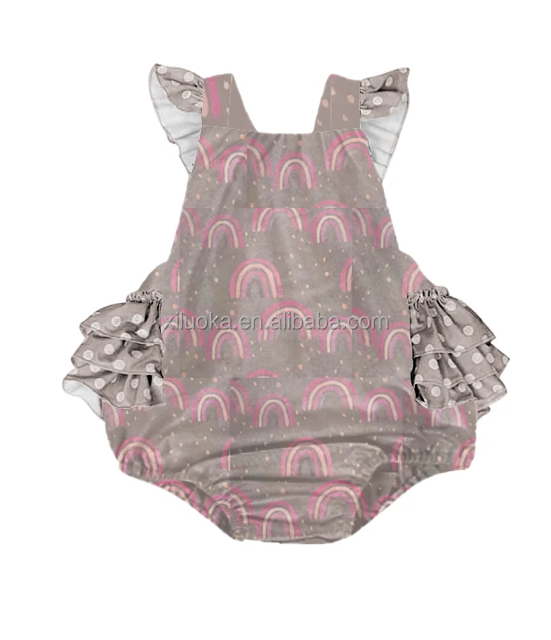 

Ruffle Design Toddler Rainbow Print Clothing Milk Silk Baby Girl Bubble Romper